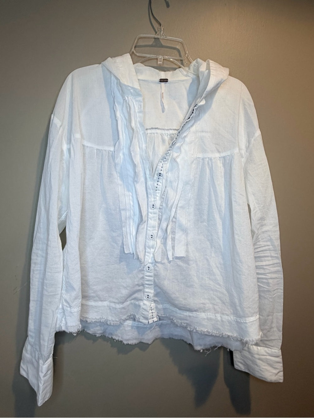 GT- 49 Free People White Hooded Button Down Shirt Jacket XS Boho Layering Top