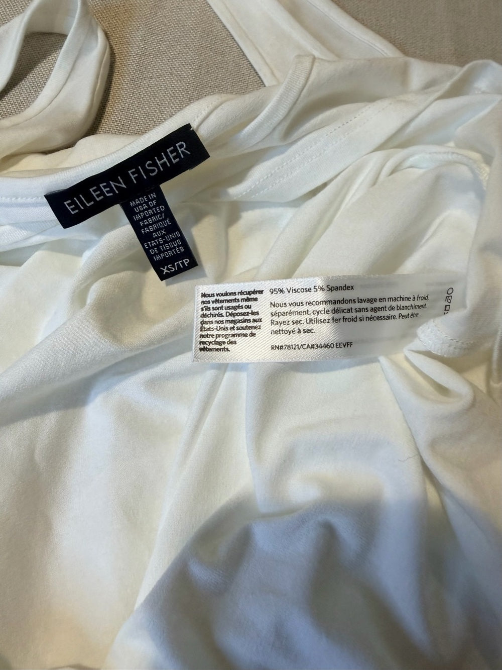 GT-4 Eileen Fisher Cream Scoop Neck Tank Top XS Minimalist Layering