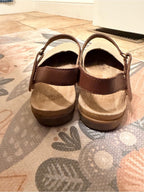 Dansko Leather Slingback Sandals 38 Cream Brown Perforated Mary Jane