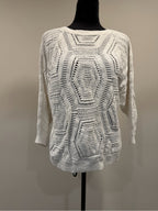 GT-0233 J.Jill Ivory Geometric Open Knit Sweater Women’s M Boho Cotton