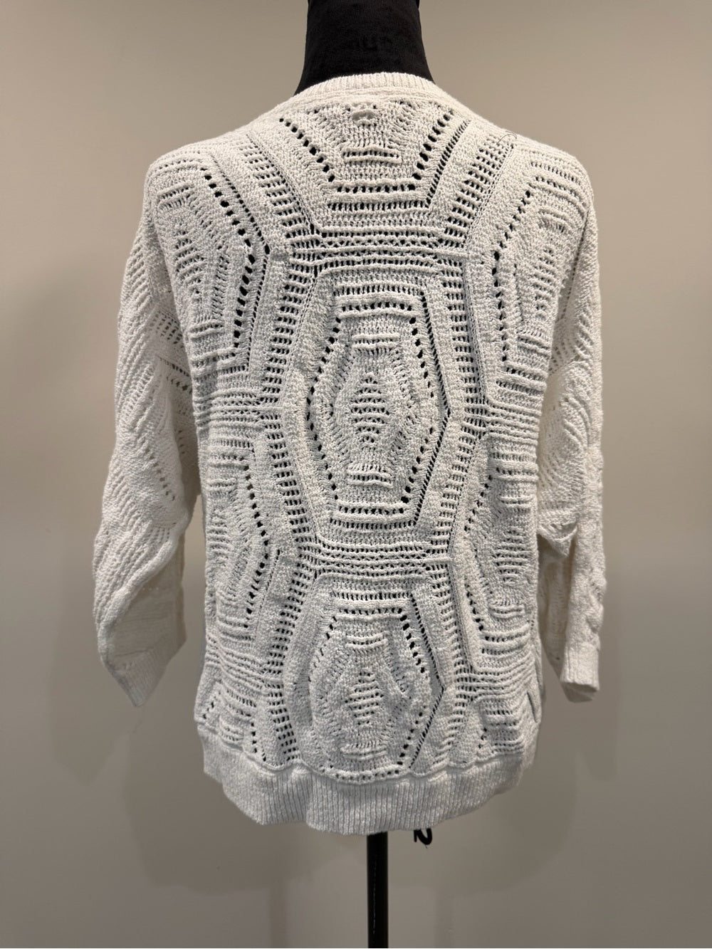 GT-0233 J.Jill Ivory Geometric Open Knit Sweater Women’s M Boho Cotton