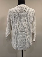 GT-0233 J.Jill Ivory Geometric Open Knit Sweater Women’s M Boho Cotton