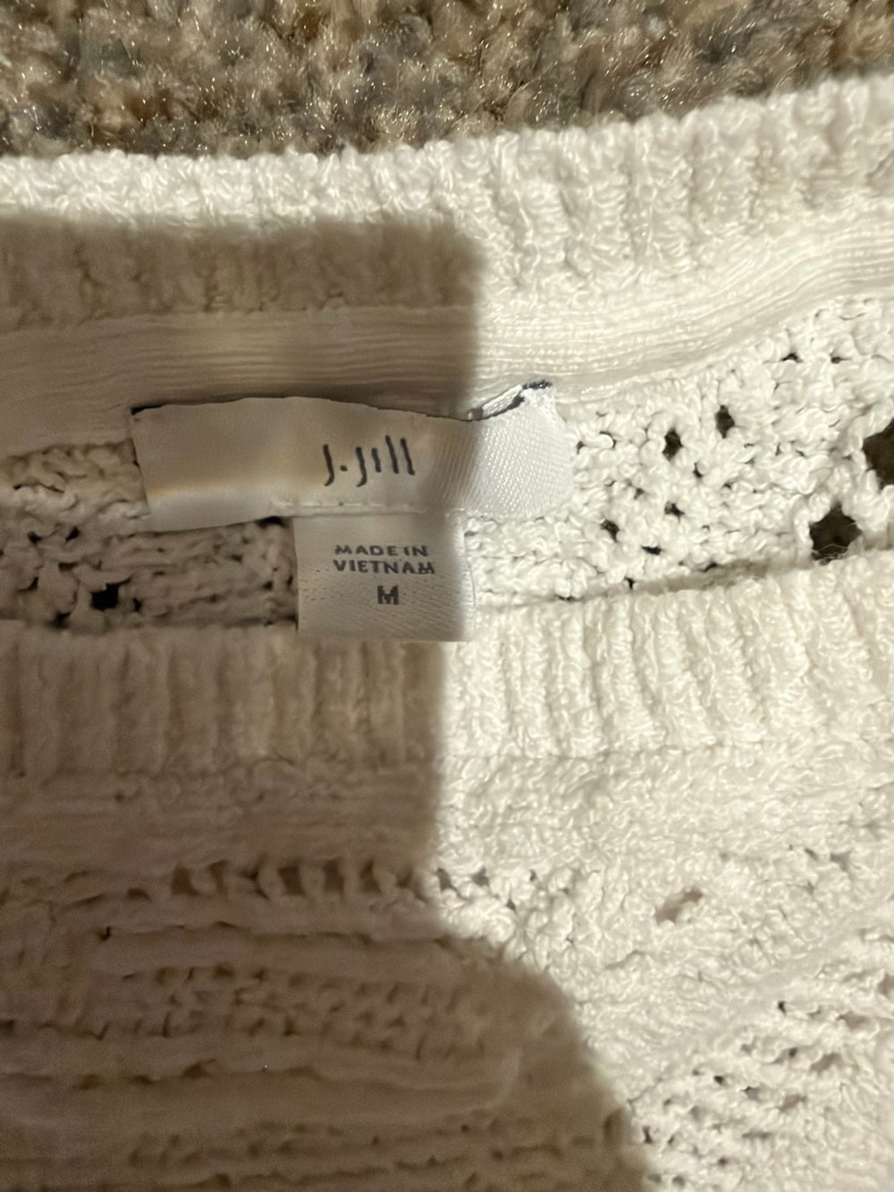 GT-0233 J.Jill Ivory Geometric Open Knit Sweater Women’s M Boho Cotton