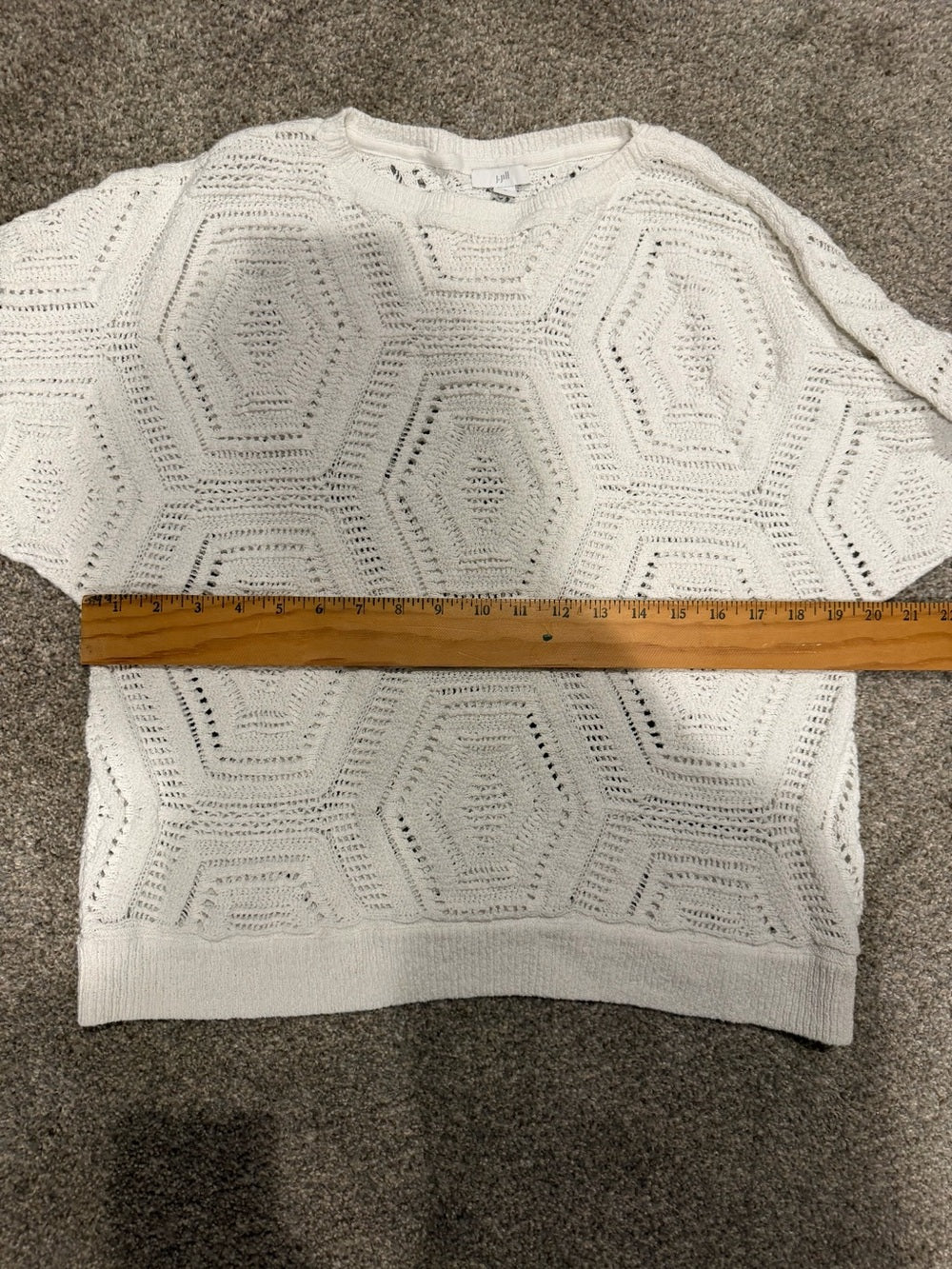 GT-0233 J.Jill Ivory Geometric Open Knit Sweater Women’s M Boho Cotton