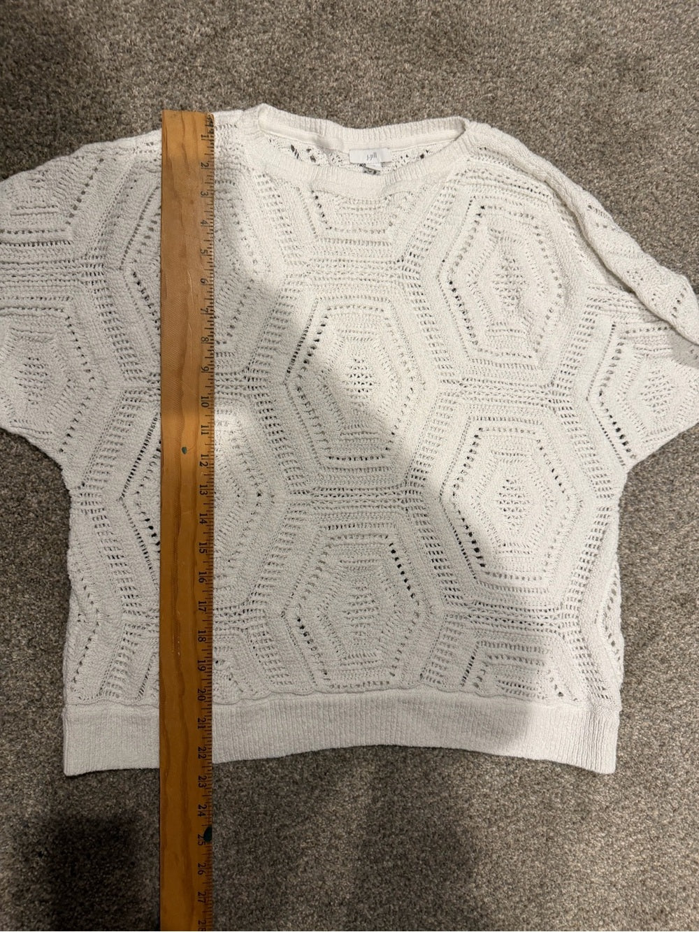 GT-0233 J.Jill Ivory Geometric Open Knit Sweater Women’s M Boho Cotton