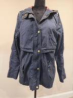 Aloha Bee Navy Hooded Utility Jacket Women’s L Plaid Lined
