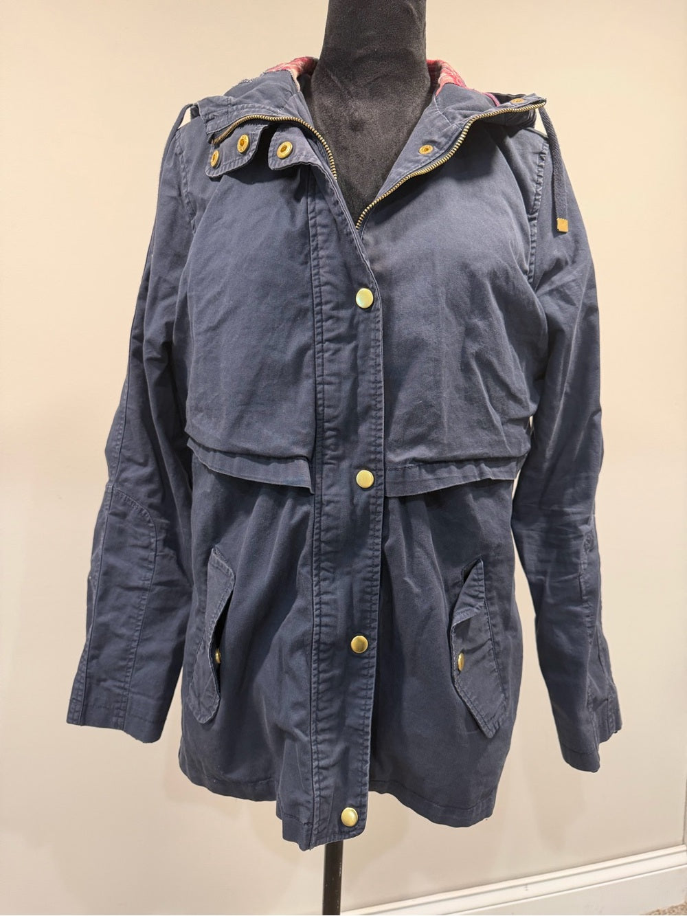 Aloha Bee Navy Hooded Utility Jacket Women’s L Plaid Lined