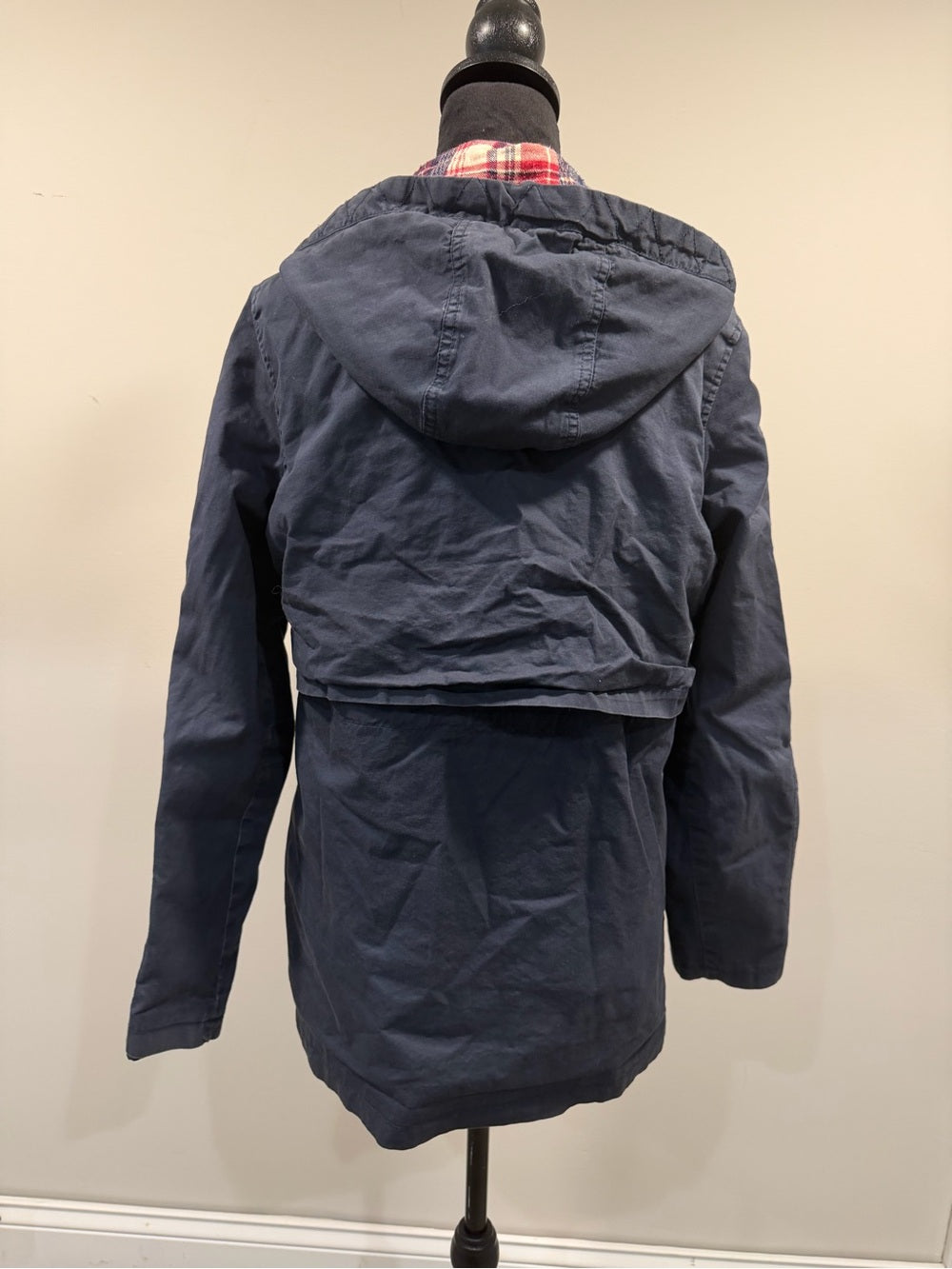 Aloha Bee Navy Hooded Utility Jacket Women’s L Plaid Lined
