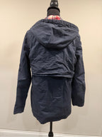 Aloha Bee Navy Hooded Utility Jacket Women’s L Plaid Lined