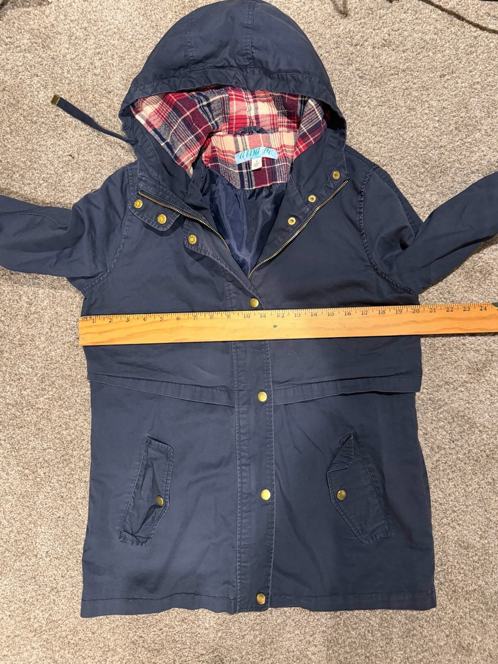 Aloha Bee Navy Hooded Utility Jacket Women’s L Plaid Lined