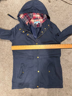 Aloha Bee Navy Hooded Utility Jacket Women’s L Plaid Lined