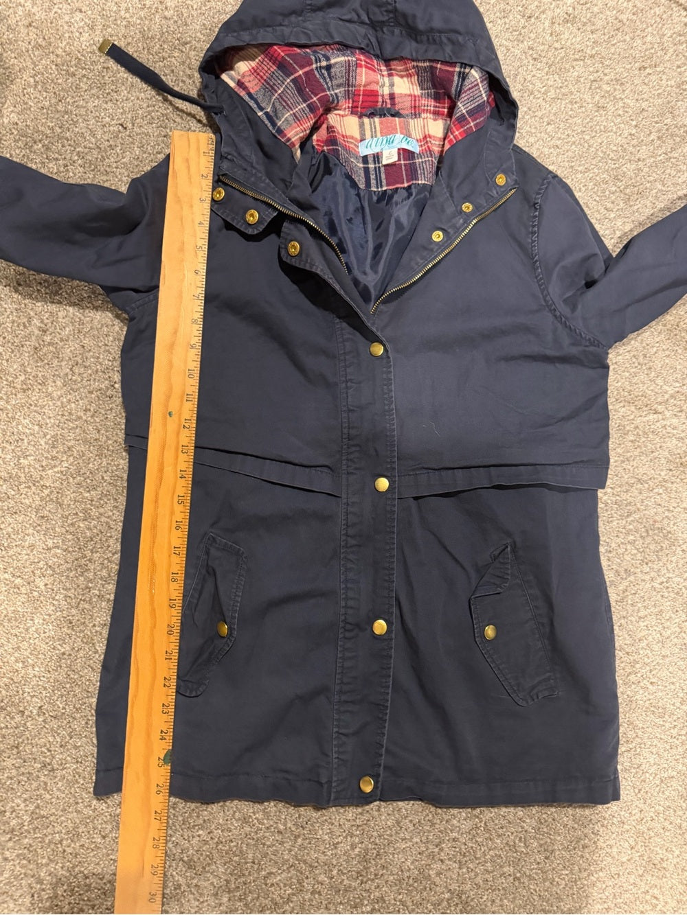 Aloha Bee Navy Hooded Utility Jacket Women’s L Plaid Lined