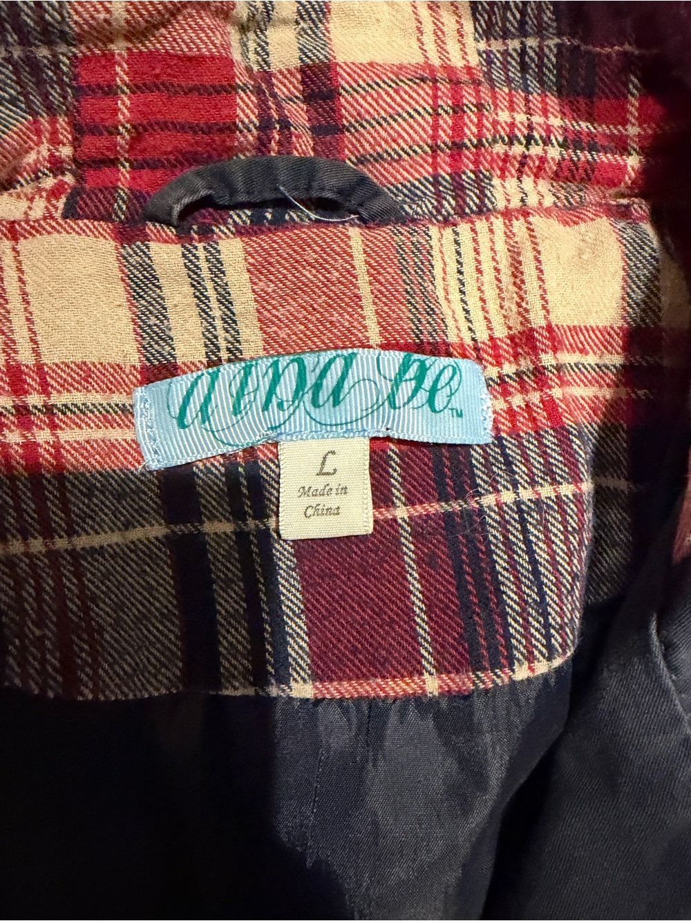 Aloha Bee Navy Hooded Utility Jacket Women’s L Plaid Lined