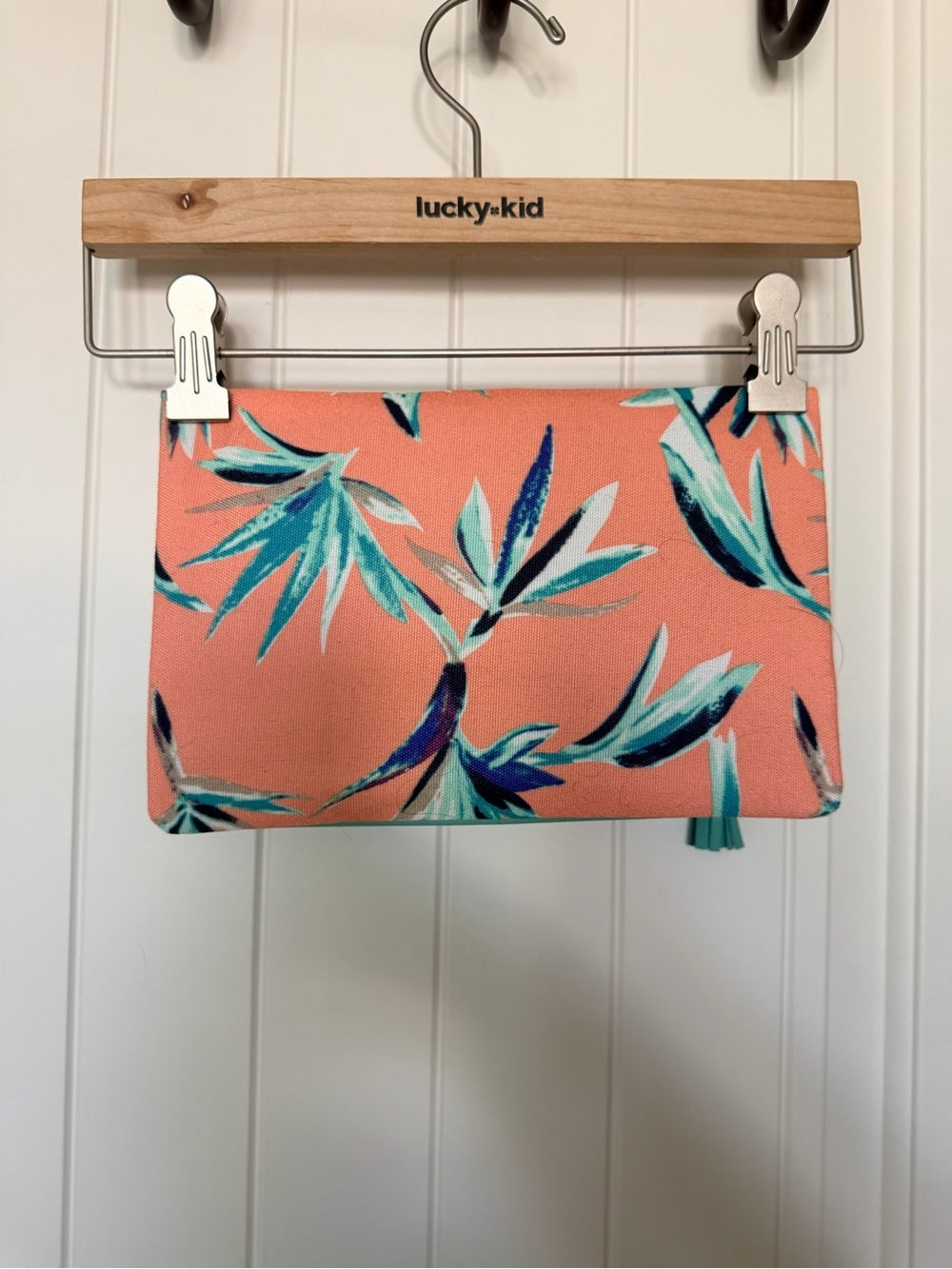 Rachel Pally Peach Floral Fold-Over Clutch with Teal Accents