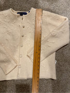 Karen Scott Pure Wool Cream Floral Embroidered Cardigan Sweater L Vintage