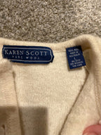 Karen Scott Pure Wool Cream Floral Embroidered Cardigan Sweater L Vintage