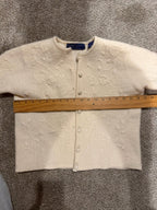 Karen Scott Pure Wool Cream Floral Embroidered Cardigan Sweater L Vintage