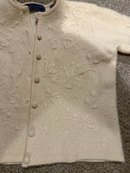 Karen Scott Pure Wool Cream Floral Embroidered Cardigan Sweater L Vintage