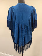 GT-0197 Studio West Blue Embroidered Fringe Boho Poncho Top