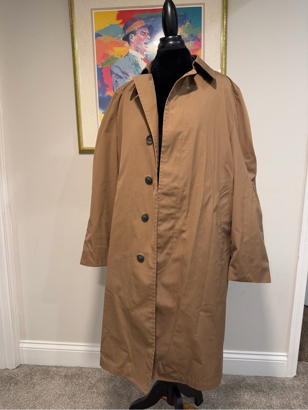 Vintage London Fog Maincoat Tan Faux Fur Lined Trench Coat Men’s 38 REG