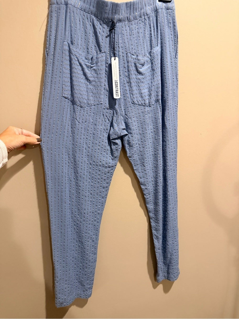Women's Light Blue Textured Tapered Trousers
