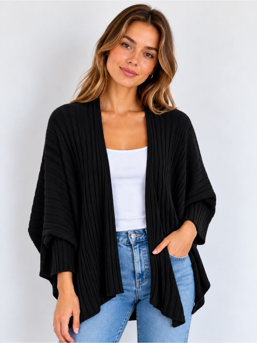 Club Monaco black cashmere Ribbed Open-Front Women's Cardigan