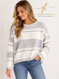 GT-102 Lou & Grey Gray White Striped Crewneck Sweater Lightweight Relaxed