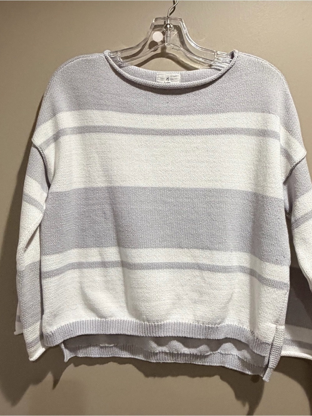 GT-102 Lou & Grey Gray White Striped Crewneck Sweater Lightweight Relaxed