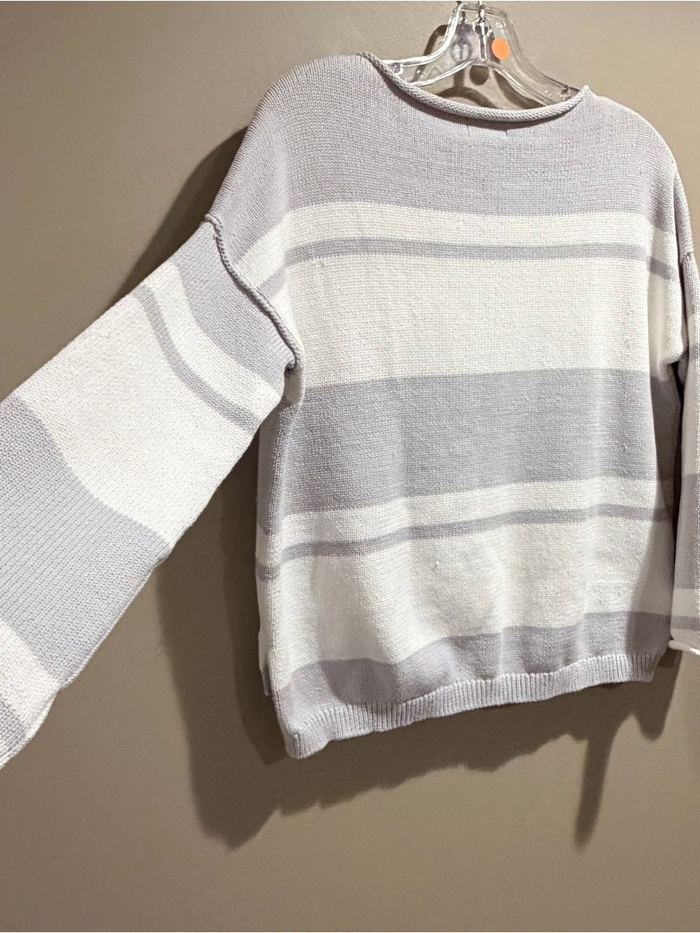 GT-102 Lou & Grey Gray White Striped Crewneck Sweater Lightweight Relaxed