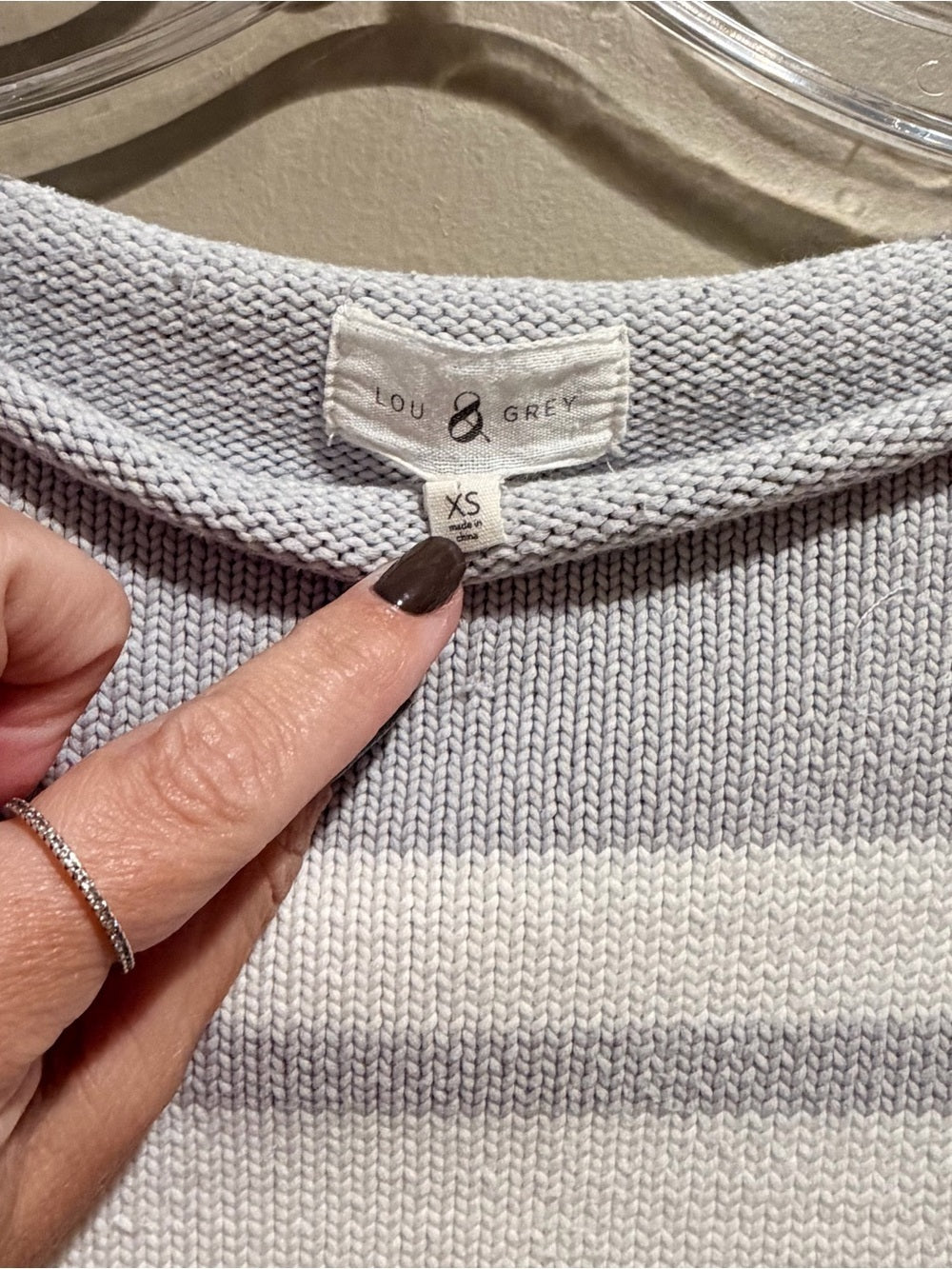 GT-102 Lou & Grey Gray White Striped Crewneck Sweater Lightweight Relaxed