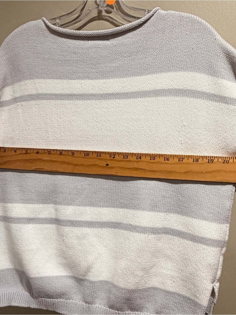 GT-102 Lou & Grey Gray White Striped Crewneck Sweater Lightweight Relaxed