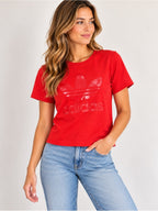 GT-0100 adidas Originals Red Trefoil Logo Short Sleeve Half Zip Tee Women’s