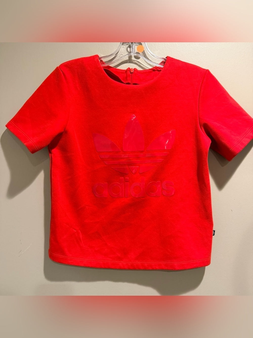 GT-0100 adidas Originals Red Trefoil Logo Short Sleeve Half Zip Tee Women’s