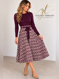 GT-0090 Maison Tara Plum Knit Top with Cream & Plum Patterned Skirt