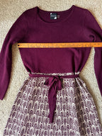 GT-0090 Maison Tara Plum Knit Top with Cream & Plum Patterned Skirt