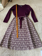 GT-0090 Maison Tara Plum Knit Top with Cream & Plum Patterned Skirt