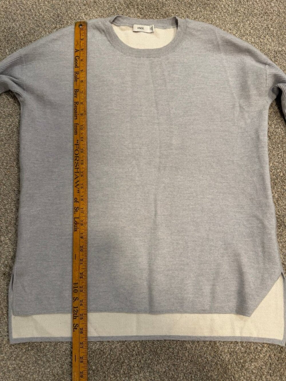 GT-0196 Vince Gray Wool Blend Crewneck Sweater M Ribbed Sleeve High Low