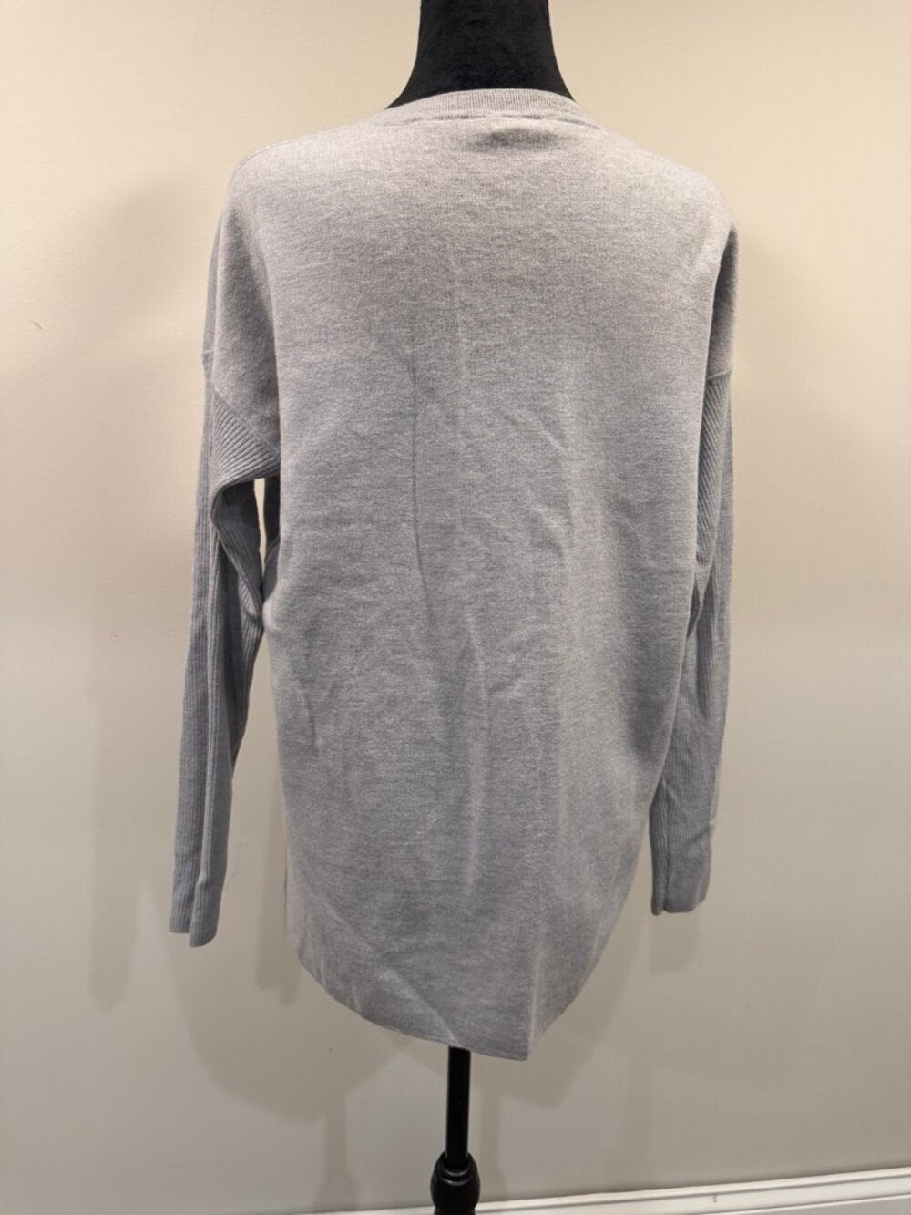 GT-0196 Vince Gray Wool Blend Crewneck Sweater M Ribbed Sleeve High Low