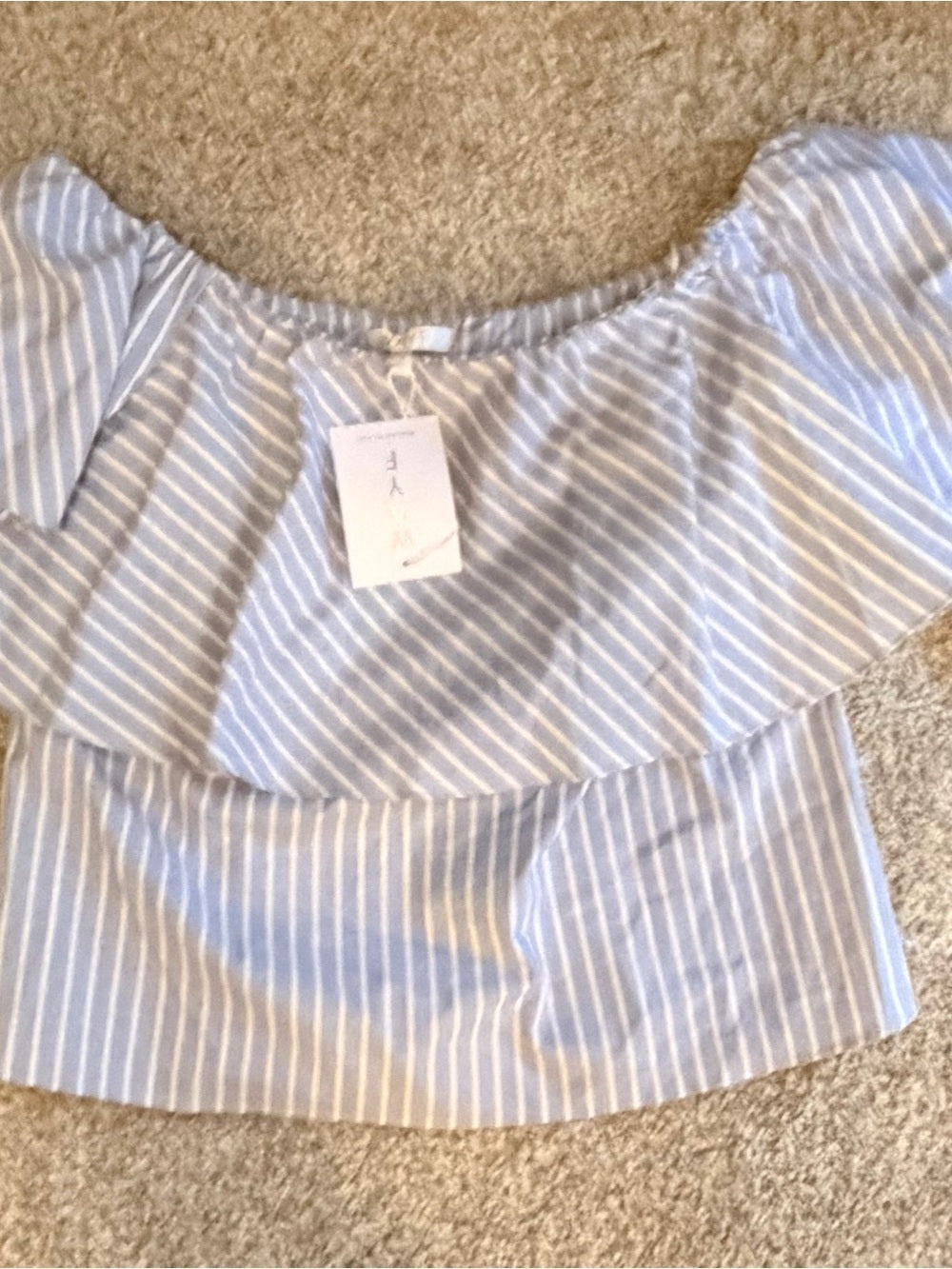 GT-53 WAYF Blue White Striped Off Shoulder Ruffle Top Blouse Boho