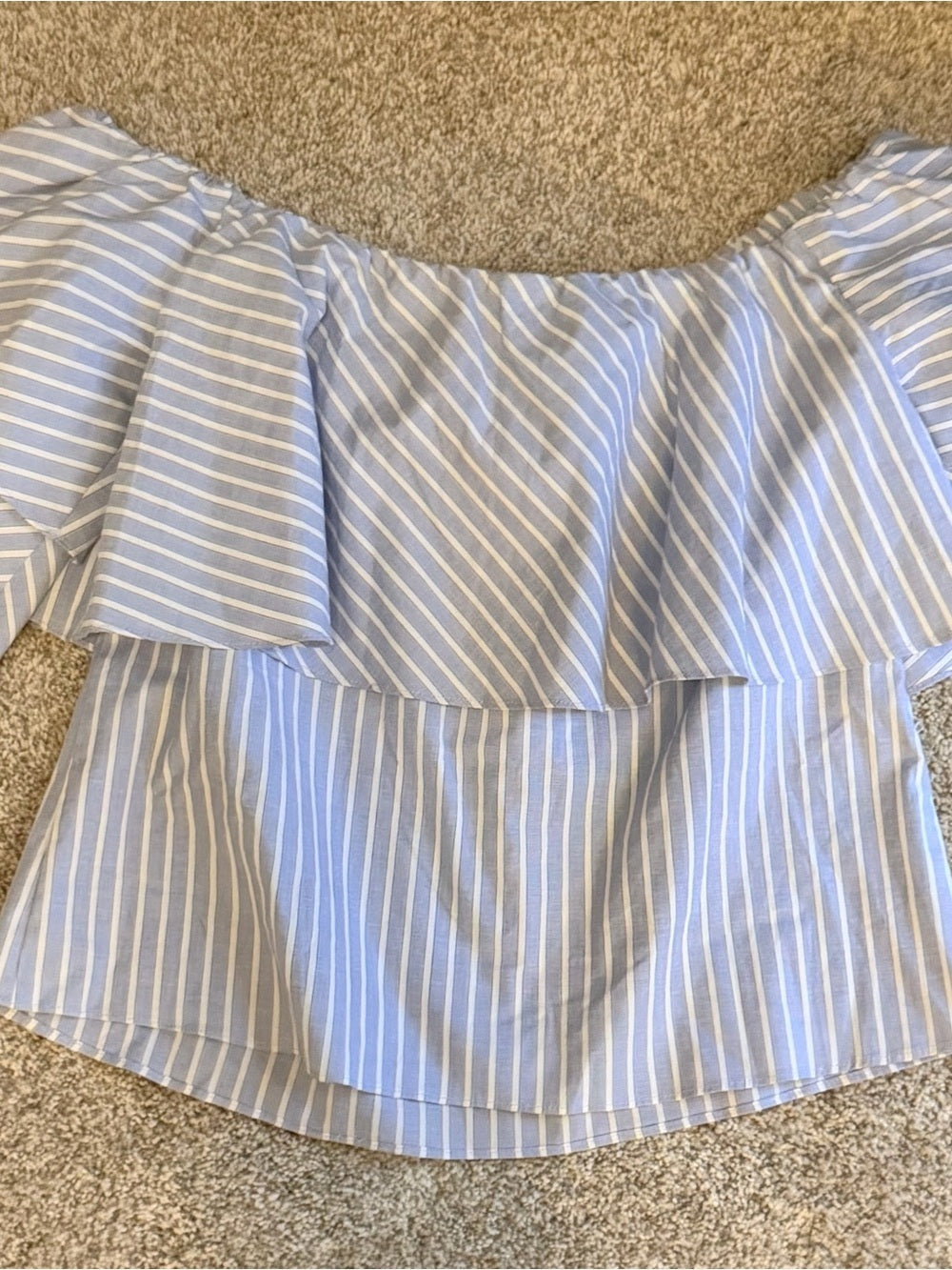 GT-53 WAYF Blue White Striped Off Shoulder Ruffle Top Blouse Boho