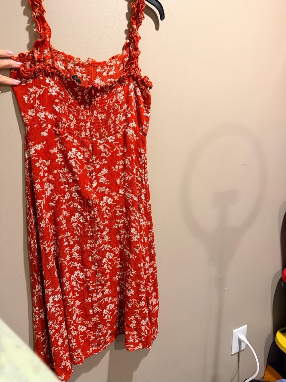 GT-0001 Lulus Red White Floral Ruffle Strap Midi Dress Cottagecore Size M