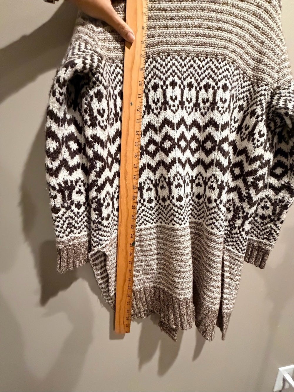 American Eagle Fair Isle Long Cardigan Sweater Brown Cream Boho M