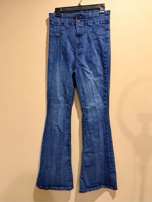 0011-We The Free Free People 31 High Rise Flare Jeans Seamed Dark Wash