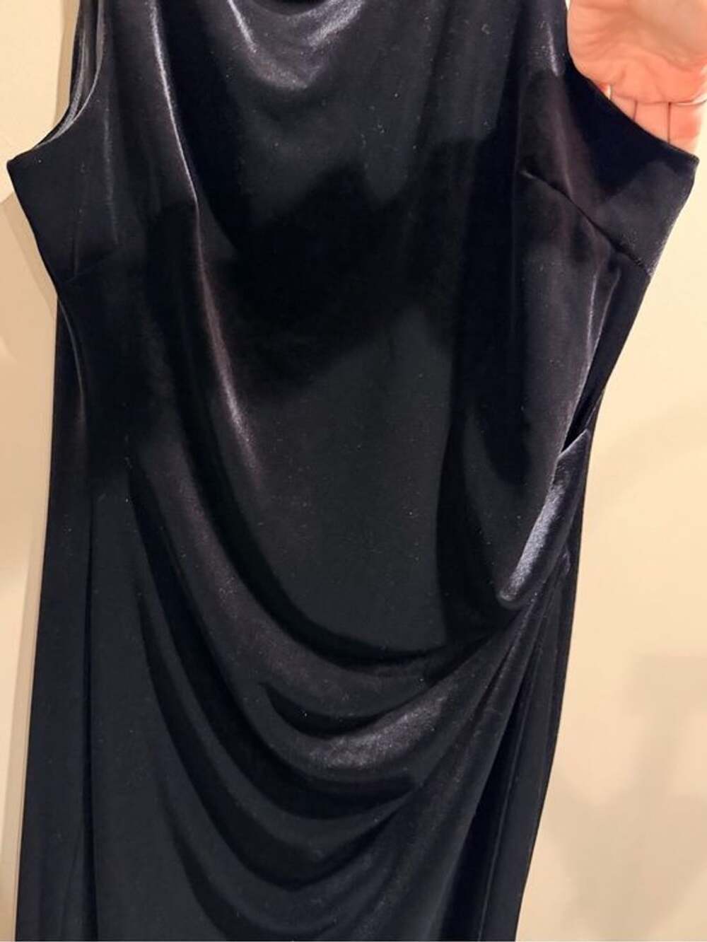 NWT BCBG Max Azria Black Velvet Draped Maxi Dress L $215