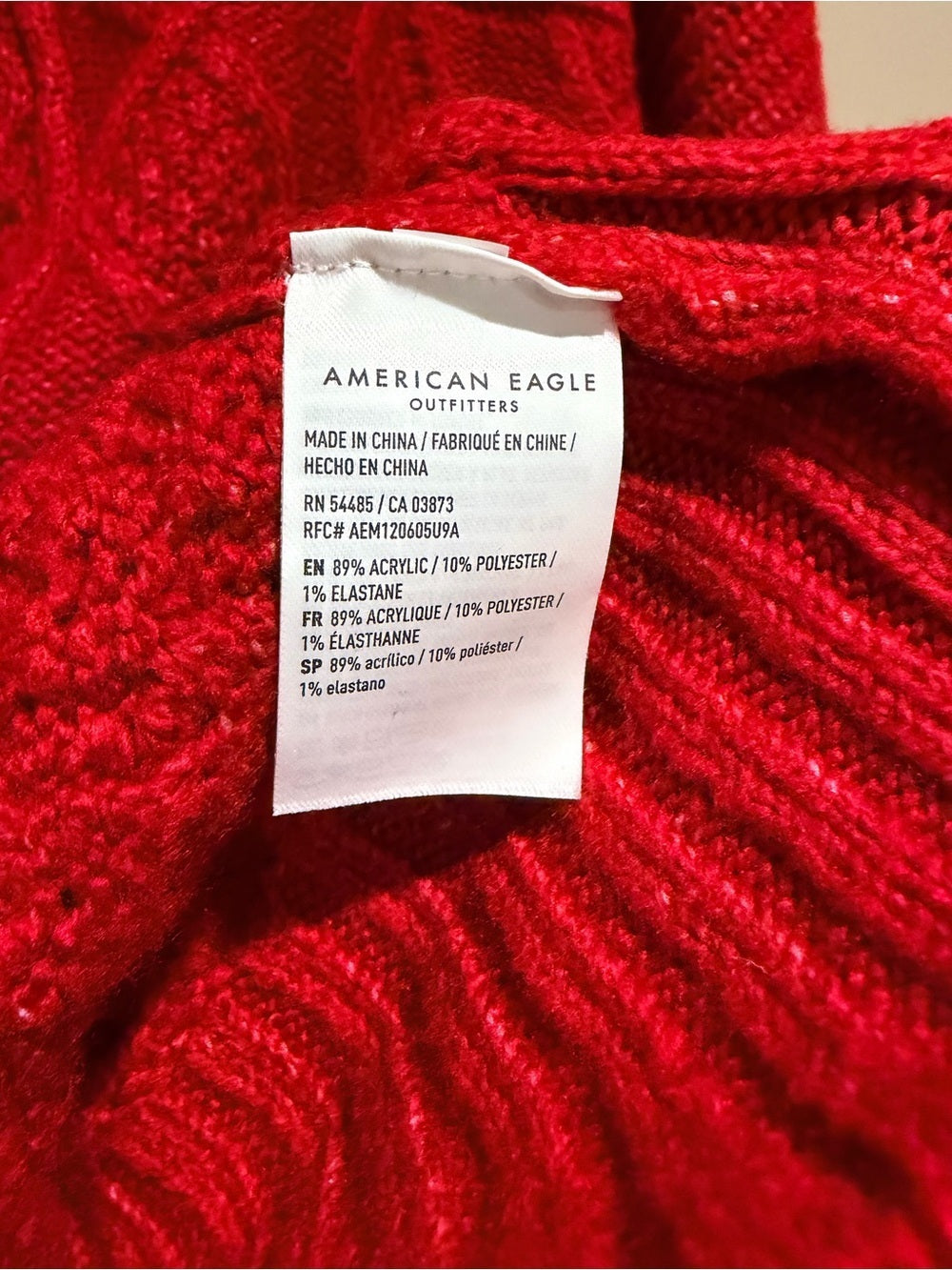 American Eagle Red Patchwork Cable Knit Mock Neck Sweater M
