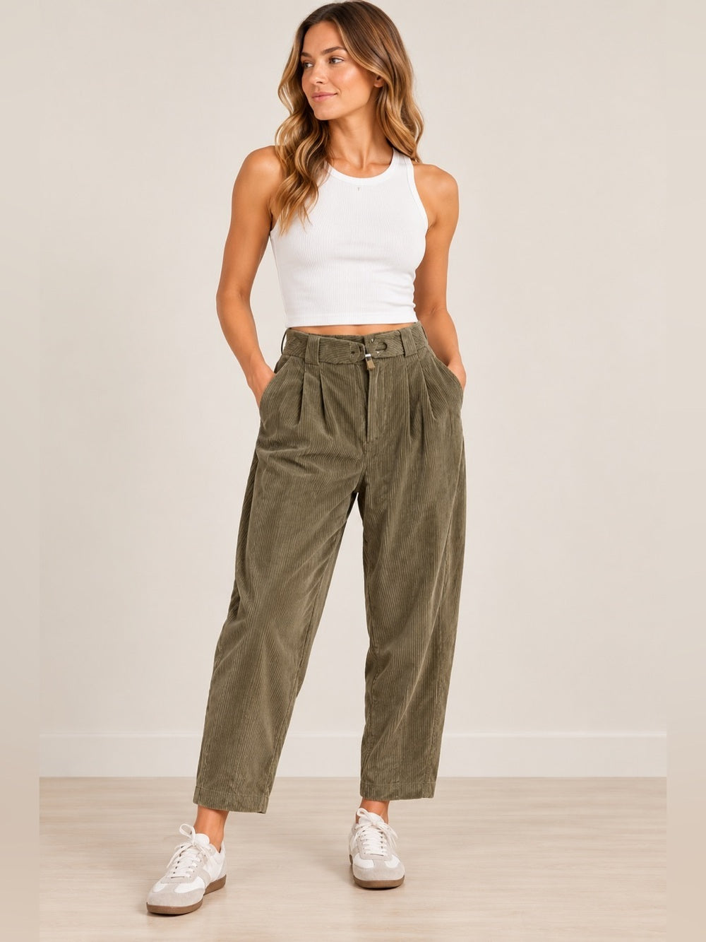GT-0004 Vintage Giorgio Sant’Angelo Corduroy Pants Olive High Rise Pleated Size