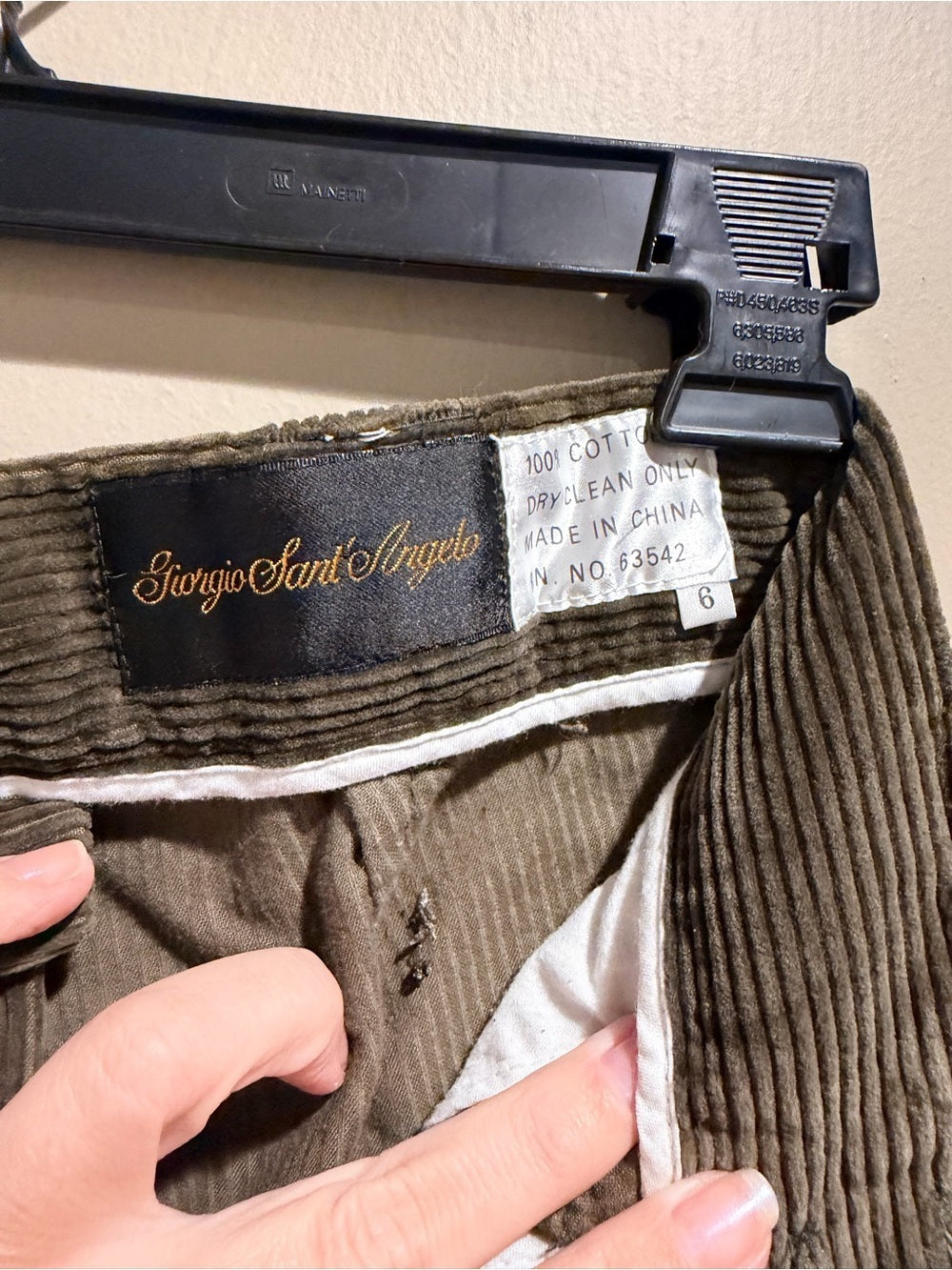 GT-0004 Vintage Giorgio Sant’Angelo Corduroy Pants Olive High Rise Pleated Size