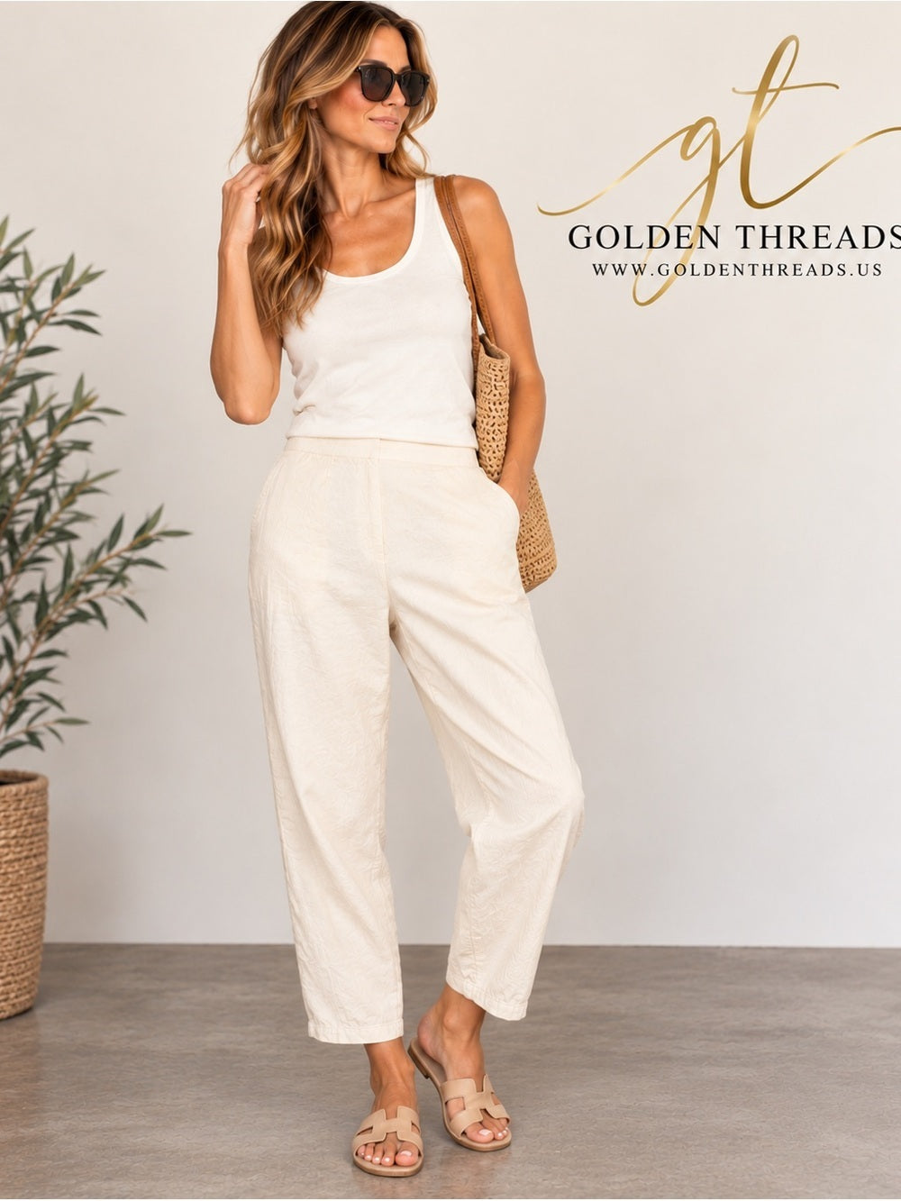 GT-0012 Eileen Fisher Organic Cotton Hemp Tapered Pants Cream Large