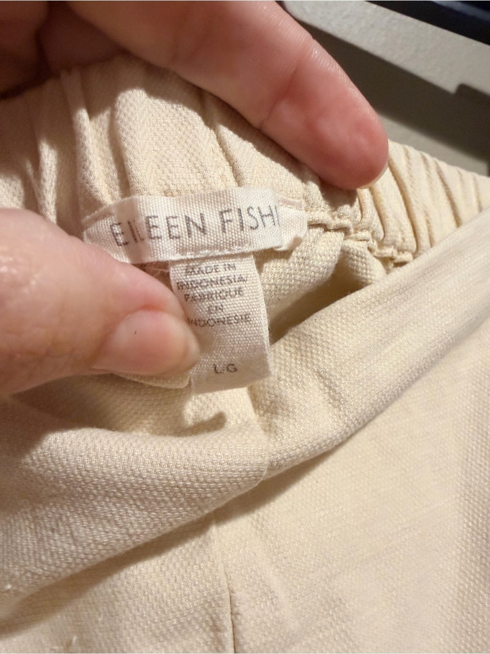 GT-0012 Eileen Fisher Organic Cotton Hemp Tapered Pants Cream Large