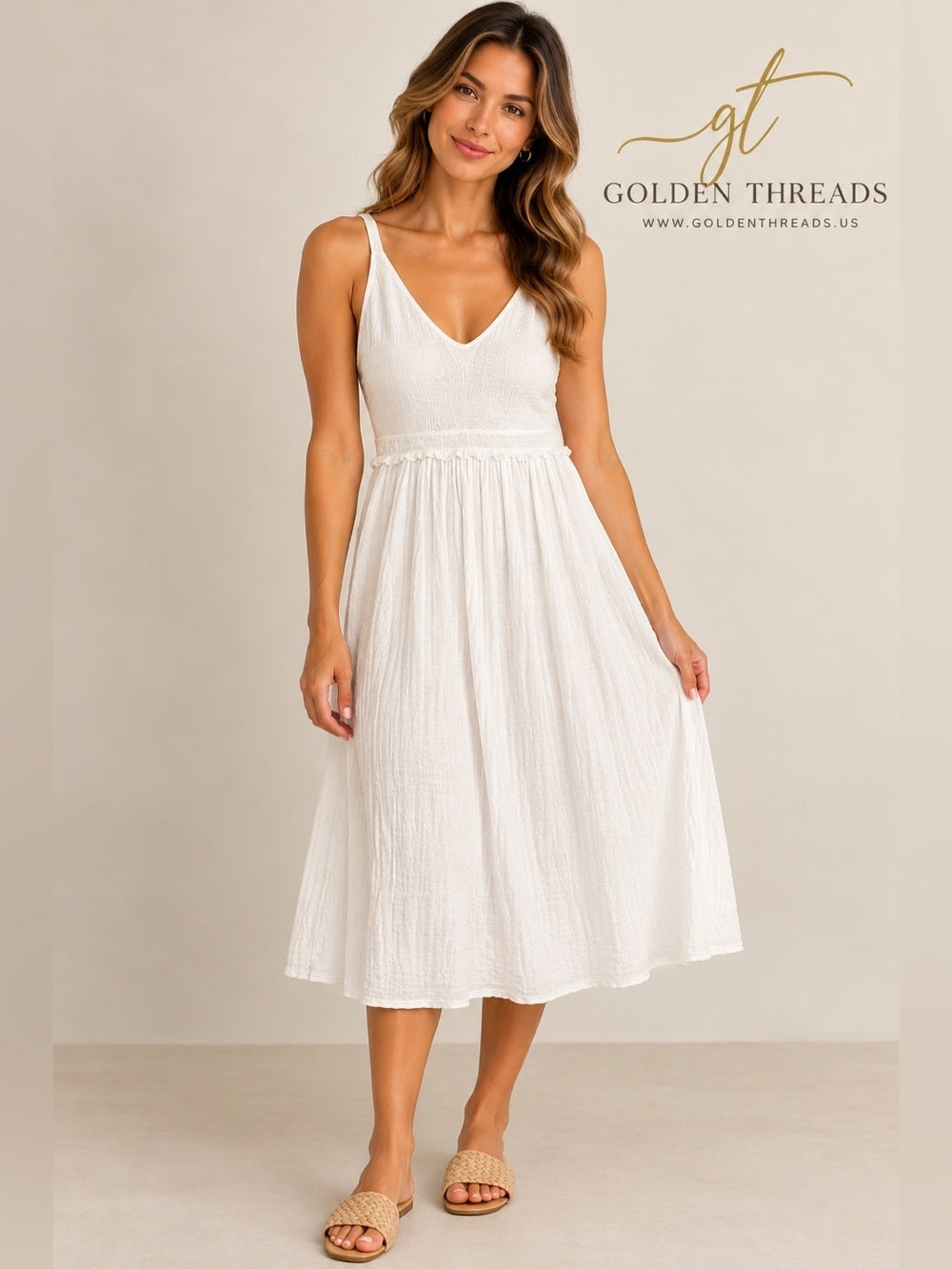 0006-Saturday Sunday White Boho Gauze Maxi Dress Lace-Up Cottagecore